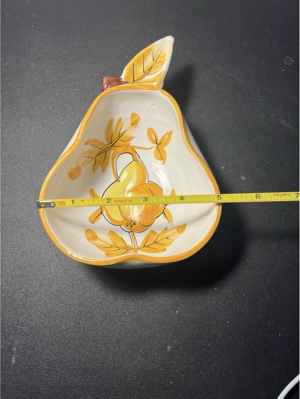 Italian Vintage 1960s Pear Serving Dish Bowl Hand-Painted White Yellow, 7.5x2.5”